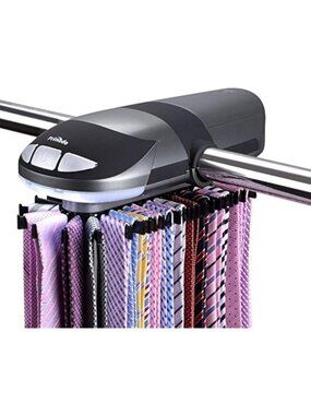 Motorized Tie Rack Organizer for 50 Ties & 4 Belts, Automatic Rotating Closet